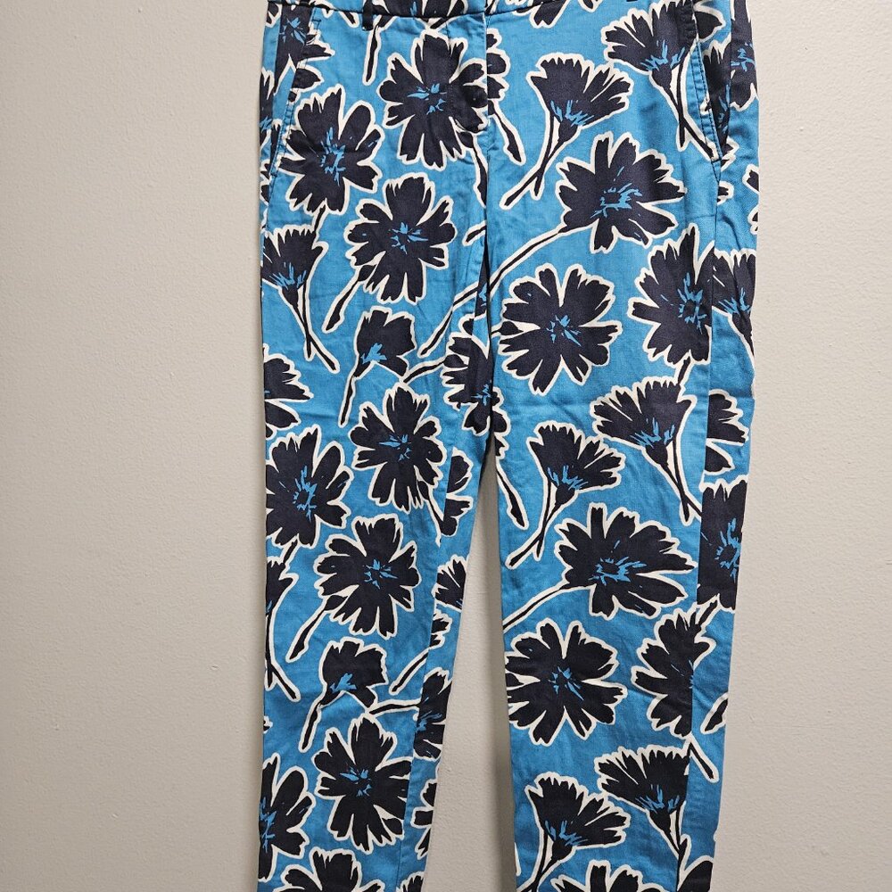 J.CREW-blue/navy blue/white floral cotton stretch pants.  Size 0